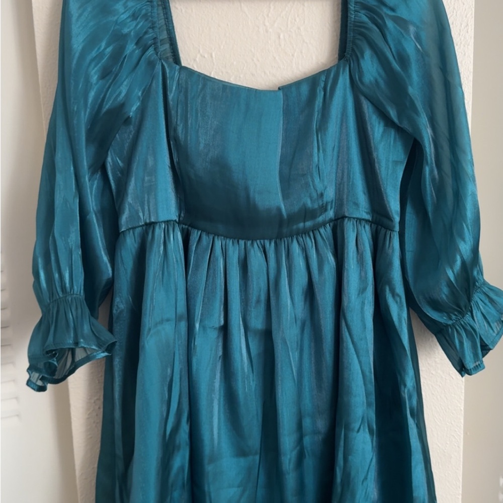 Teal mini dress with 1/2 sleeves